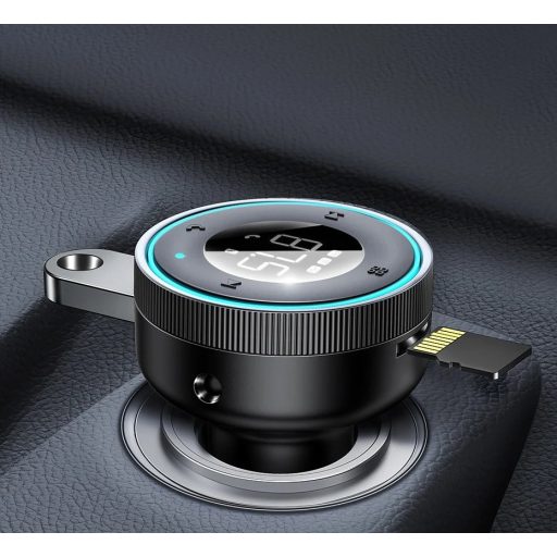 Autós töltő, Szivargyújtós töltő, + FM transzmitter, 2 x USB aljzat, v5.0, 17W, TF kártya olvasó, AUX csatlakozó, zajszűrővel, LED kijelzővel, gyorstöltés, Baseus Enjoy Car CCLH-01, fekete