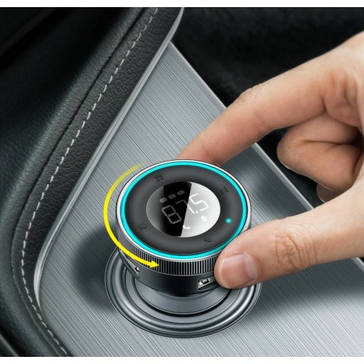 Autós töltő, Szivargyújtós töltő, + FM transzmitter, 2 x USB aljzat, v5.0, 17W, TF kártya olvasó, AUX csatlakozó, zajszűrővel, LED kijelzővel, gyorstöltés, Baseus Enjoy Car CCLH-01, fekete
