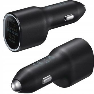  Autós töltő, Szivargyújtós töltő, 25W + 15W, USB aljzat, USB Type-C aljzat, gyorstöltés, Samsung, fekete, gyári