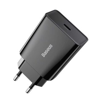  Hálózati töltő adapter, 20W, USB Type-C aljzat, gyorstöltés, PD, Baseus Speed Mini, fekete