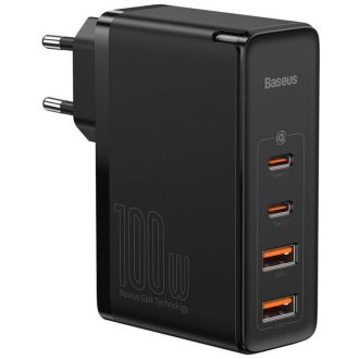   Hálózati töltő adapter, 100W, 2 x USB aljzat, 2 x USB Type-C aljzat, gyorstöltés, PD, GaN2, Baseus GaN2 Pro, fekete