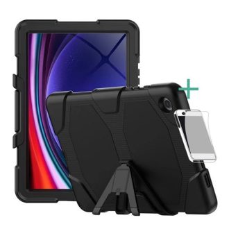  Samsung Galaxy Tab A9 Plus (11.0) SM-X210 / X215 / X216B, Műanyag hátlap védőtok, + képernyővédő üveggel, kitámasztóval, fekete