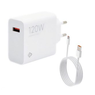   Hálózati töltő adapter, 120W, USB aljzat, USB Type-C kábellel, gyorstöltés, Xiaomi Hypercharge Combo, fehér, gyári