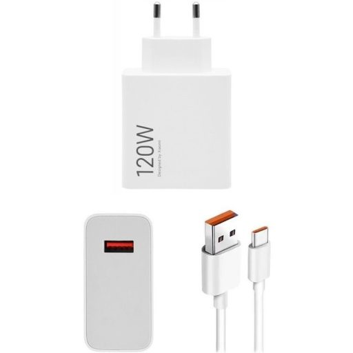 Hálózati töltő adapter, 120W, USB aljzat, USB Type-C kábellel, gyorstöltés, Xiaomi Hypercharge Combo, fehér, gyári