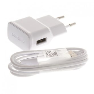   Hálózati töltő adapter, 5V / 1000 mAh, USB aljzat, microUSB kábellel, Samsung, fehér, gyári