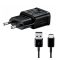 Hálózati töltő adapter, 5V / 2000mA, USB aljzat, USB Type-C kábellel, gyorstöltés, Samsung, fekete, gyári