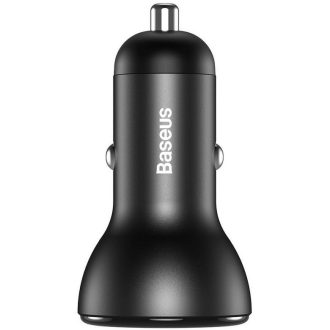   Autós töltő, Szivargyújtós töltő, 24W, 2 x USB aljzat, gyorstöltés, LED kijelzővel, Baseus CCBX-0G, szürke