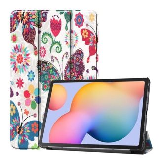   Samsung Galaxy Tab S6 Lite 10.4 (2020 / 2022 / 2024) SM-P610 / P615 / P613 / P619 / P620 / P625, mappa tok, Trifold, színes nagy pillangó minta, fehér