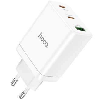   Hálózati töltő adapter, 35W, USB aljzat, 2 x USB Type-C aljzat, gyorstöltés, PD, QC 3.0, FCP, AFC, PPS, Hoco N33 Start, fehér