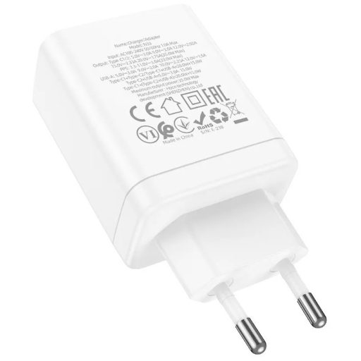 Hálózati töltő adapter, 35W, USB aljzat, 2 x USB Type-C aljzat, gyorstöltés, PD, QC 3.0, FCP, AFC, PPS, Hoco N33 Start, fehér