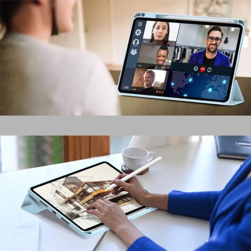 Xiaomi Pad 7 (11.2) / Pad 7 Pro (11.2), mappa tok, közepesen ütésálló, érintőceruza tartó, érintőceruza nélkül, Trifold, TP SC Pen Holder, világoskék