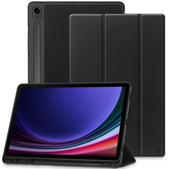   Samsung Galaxy Tab S9 FE (10.9) / Tab S10 FE (10.9) SM-X510 / X516B / X520 / X526, mappa tok, közepesen ütésálló, érintőceruza tartó, érintőceruza nélkül, Trifold, TP SC Pen Holder, fekete