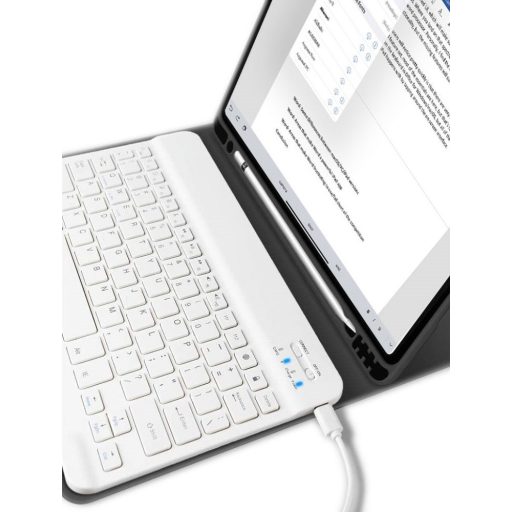 Apple iPad 10.2 (2019 / 2020 / 2021), Bluetooth billentyűzetes mappa tok, érintőceruza tartó, érintőceruza nélkül, TP SC Pen Holder + Keyboard, fekete
