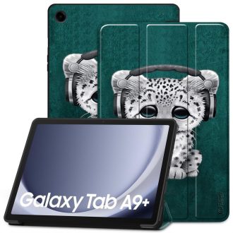   Samsung Galaxy Tab A9 Plus (11.0) SM-X210 / X215 / X216B, mappa tok, párduc kölyök minta, Trifold, zöld/színes