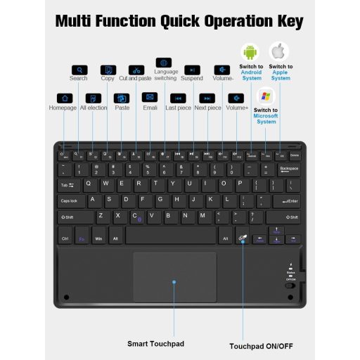 Apple iPad Air 13 (2024 / 2025), Bluetooth billentyűzetes, mappa tok, Touch Pad, mágneses rögzítés, Wooze Simple Touch, fekete