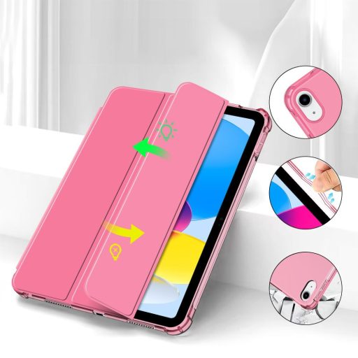 Apple iPad 10.9 (2022) / iPad 11 (2025), mappa tok, közepesen ütésálló, érintőceruza tartó, érintőceruza nélkül, színes átlátszó hátlap, Smart Case, TP SC Pen Holder Hybrid, magenta