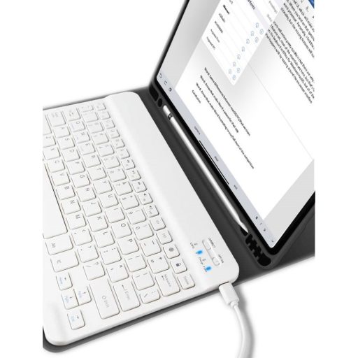 Apple iPad Air (2020 / 2022) / iPad Air 11 (2024 / 2025), Bluetooth billentyűzetes mappa tok, érintőceruza tartó, érintőceruza nélkül, TP SC Pen Holder + Keyboard, fekete