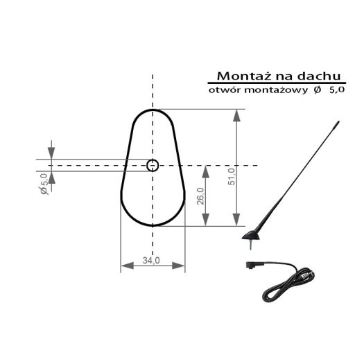 BLOW FMD360 tetőantenna, hajlított